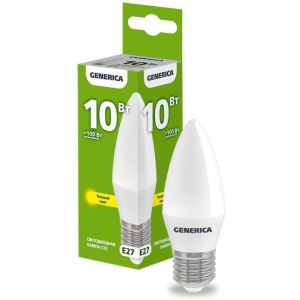 Лампа светодиодная C35 10Вт свеча 3000К E27 230В GENERICA LL-C35-10-230-30-E27-G